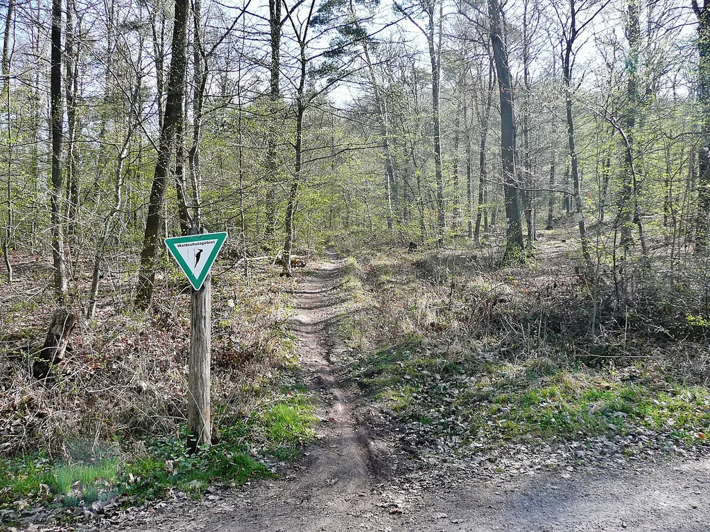 Stromberg-Schwäbischer Wald-Weg HW 10: Der Weg führt von Pforzheim über Besigheim und Backnang nach Lorch und hier über die waldreichen und einsamen Keuperhöhen des Stromberges. Schild „Waldschutzgebiet“
