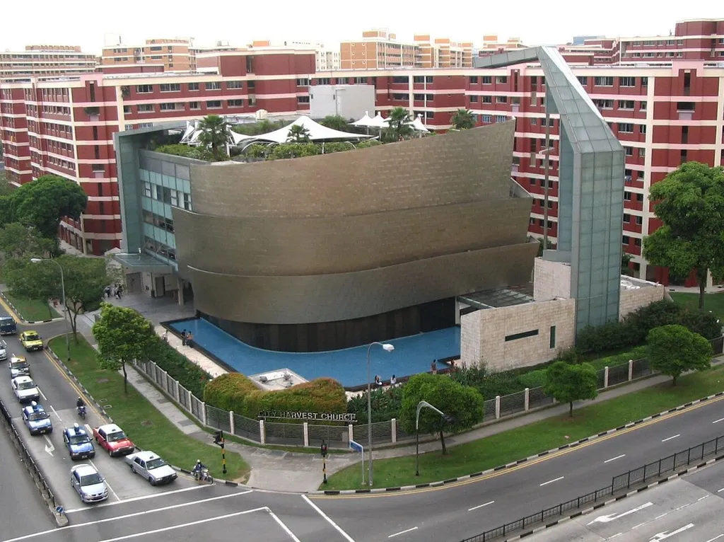 The church building of City Harvest Church, Singapore, photographed from Block 837, Jurong West Street 81, Singapore 640837.