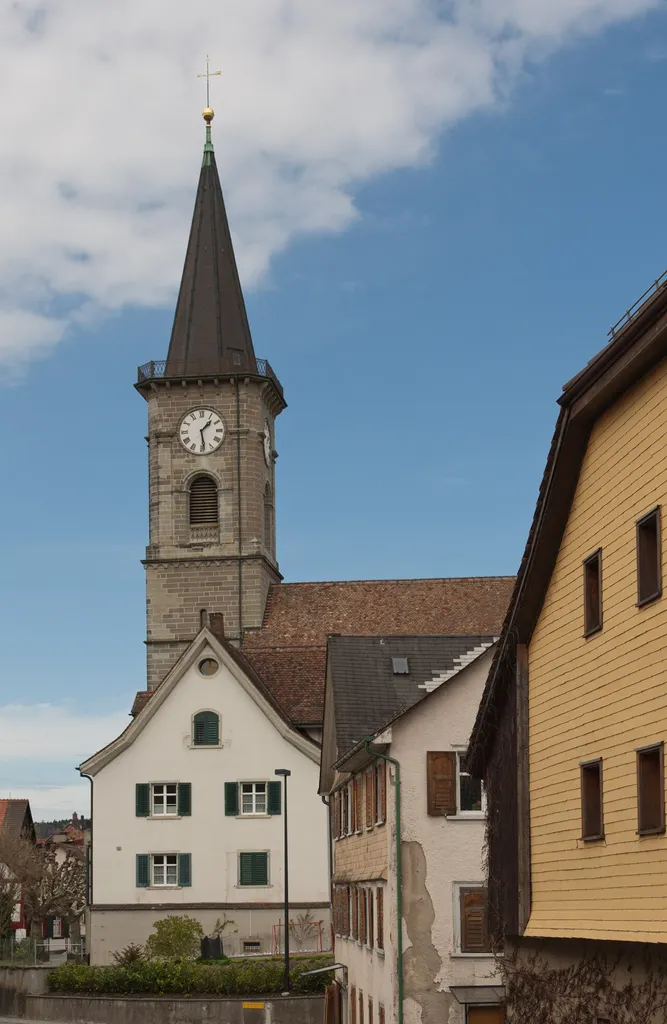 Evangelische Kirche von Steckborn mit Pfarrhaus, von Süden
