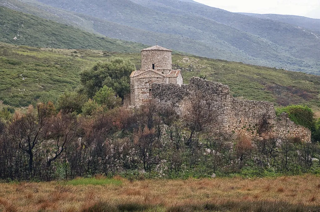 Eastern view on the Marmiroi Church near Orikum, Vlorë, Albania