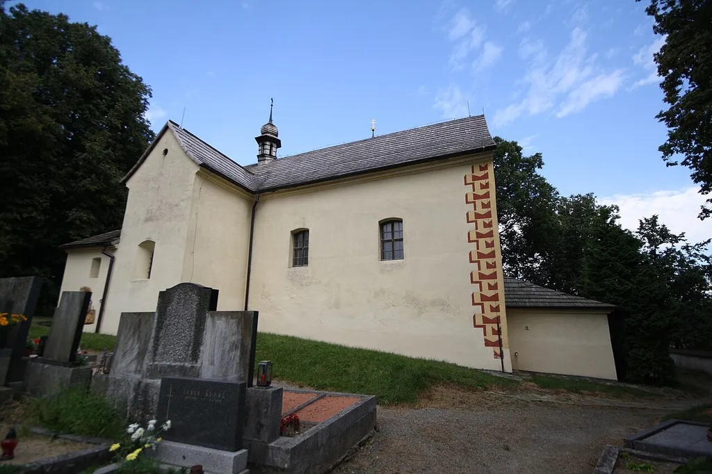 View from cemetery of church of Saints Peter and Paul in Jinošov, Třebíč District.