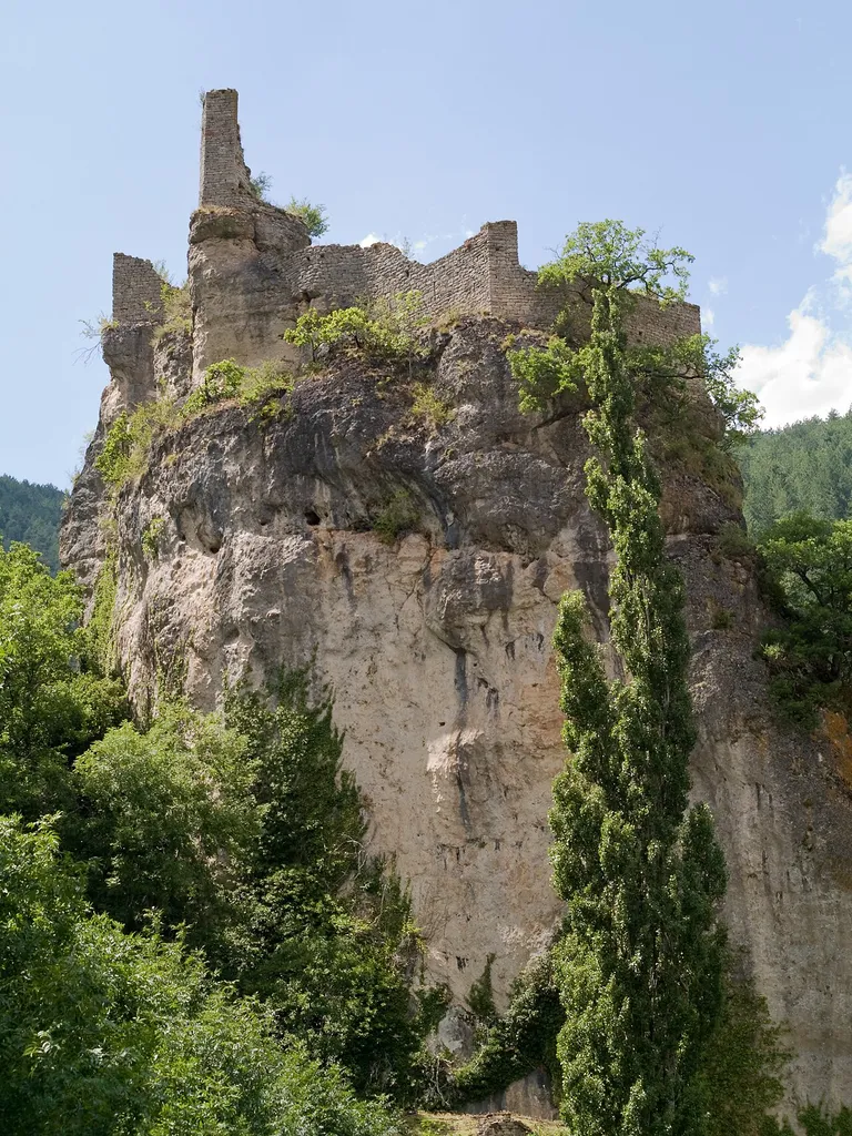 The ruins of the castle of Castelbouc, in the Gorges du Tarn (Lozère, France).