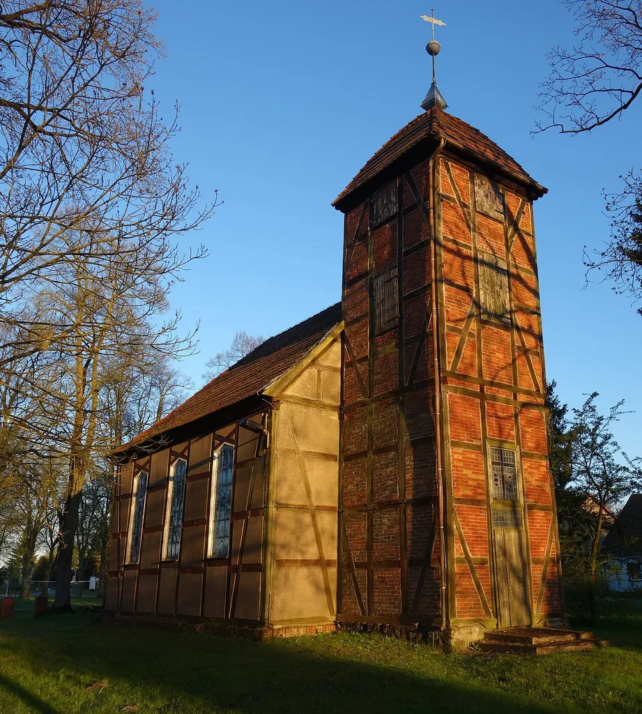 North-western view of church in Wilmersdorf, Pritzwalk municipality, Prignitz district, Brandenburg state, Germany