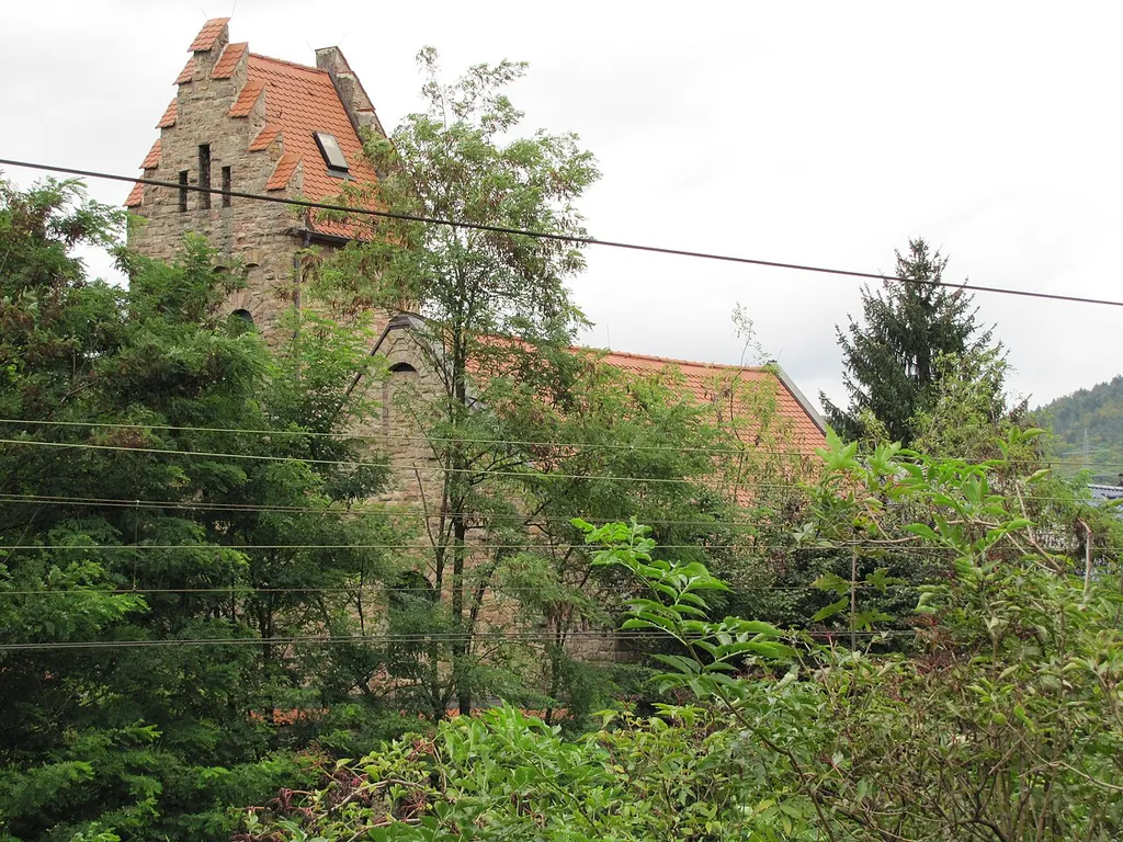 Evang.-Luth. Petruskirche, Bossenmauerwerk, romanisierend, 1905 Hüttengasse 25 Aktennummer D-6-71-139-4