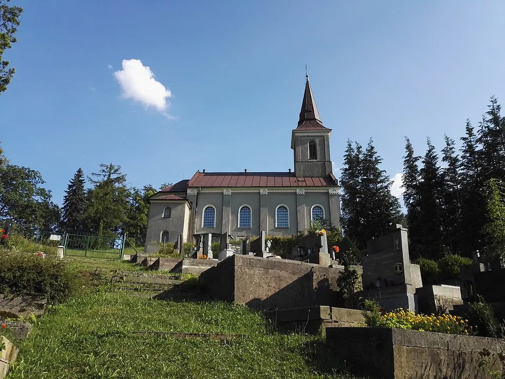 Ostravice (formerly Staré Hamry). Protestant church and so-called forest cemetery.