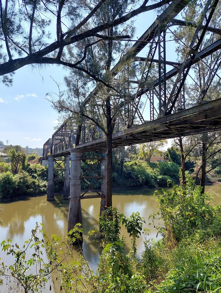 Railway Bridge carrying the disused Murwillumbah Line over Leycester Creek, Lismore, NSW, Australia photographed in September 2023 (1) - from the Union Street end