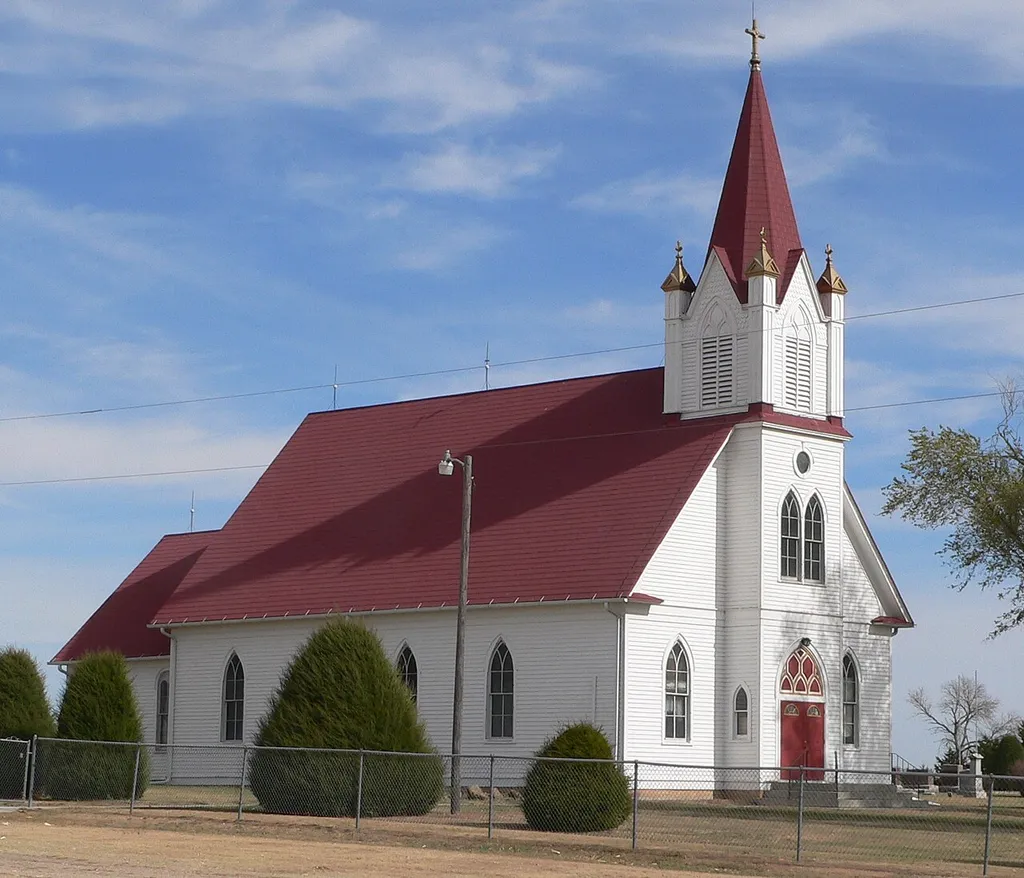 Stockholm Swedish Lutheran Church, located on county road U between county roads 3 and 4, southwest of Shickley in rural Fillmore County, Nebraska. View is from the southwest.