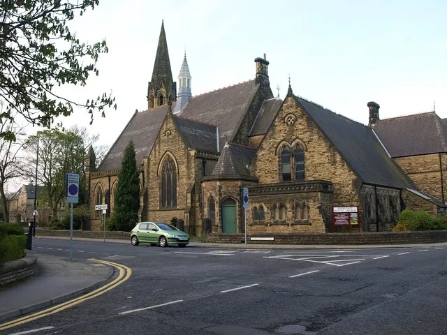 Harrogate Baptist Church. The Victorian church, which dates from about 1883, is on Marlborough Road, between North Park Road (foreground) and Victoria Avenue. See also 1262190.