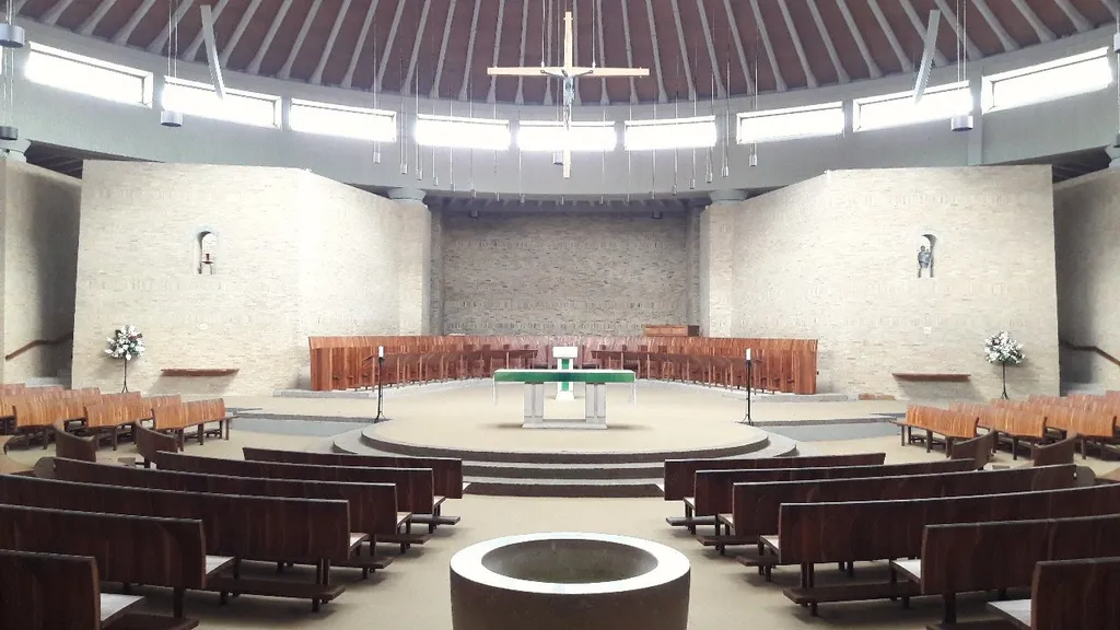 Interior of the Catholic English Benedictine abbey church of Our Lady Help of Christians, Worth Abbey, near Turners Hill, West Sussex.