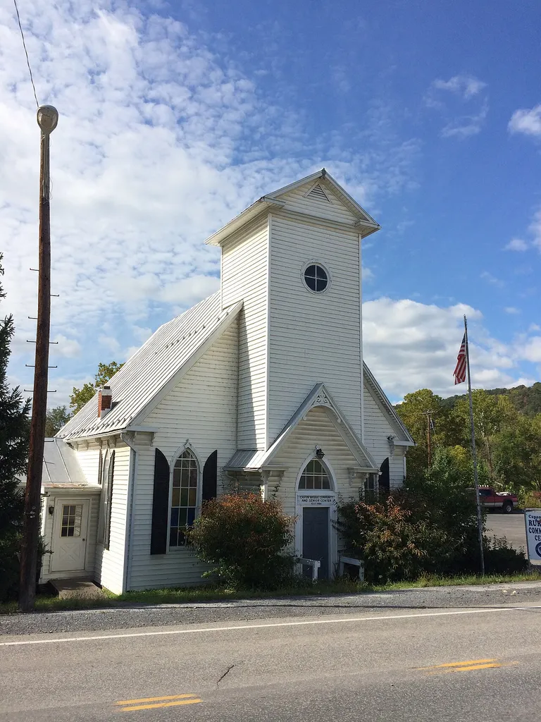 The Old Capon Bridge Presbyterian Church (1891) is a community center and former Presbyterian church in Capon Bridge in the U.S. state of West Virginia. The Old Capon Bridge Presbyterian Church is located at 3223 Northwestern Pike (U.S. Route 50) near the intersection with Cold Stream Road (West Virginia Secondary Route 15). Photographed by Justin A. Wilcox of Washington, D.C. on October 5, 2014.