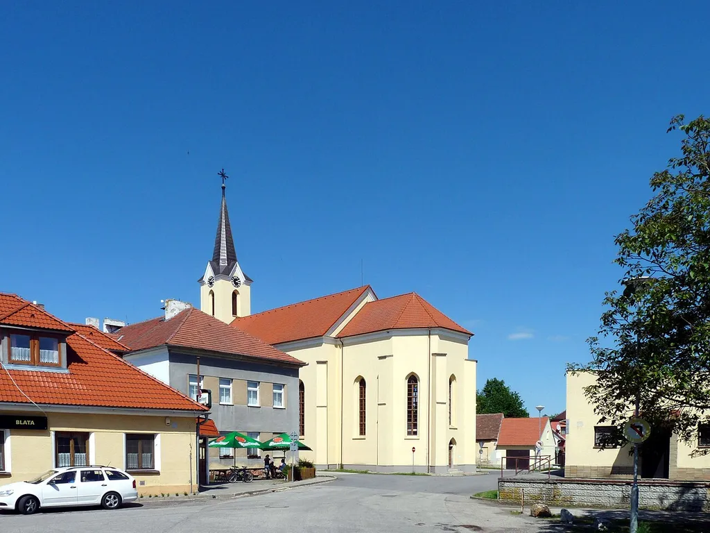 Church of Saint John of Nepomuk in the village of Sedlec, České Budějovice District, South Bohemian Region, Czech Republic.