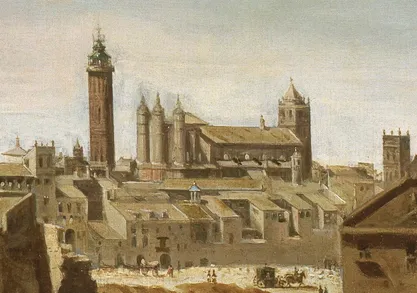 Detalle del templo mudéjar del Pilar en 1647.