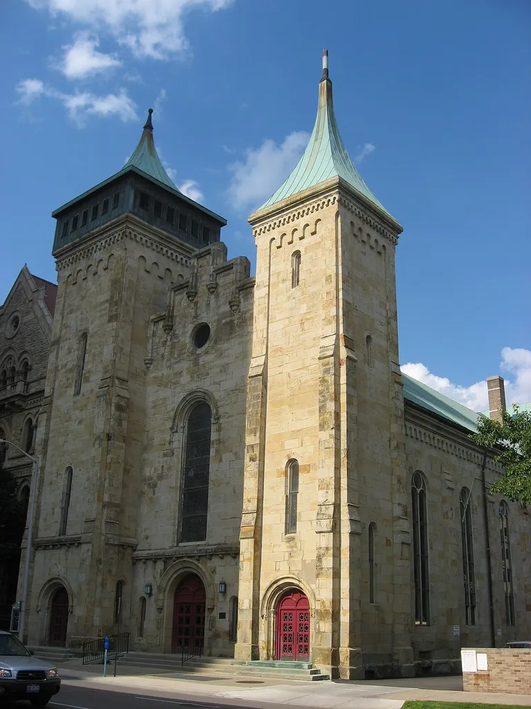 Front of Central Presbyterian Church, located at 132 S. Third Street in downtown Columbus, Ohio, United States. Built in 1857, it is listed on the National Register of Historic Places as "Second Presbyterian Church".