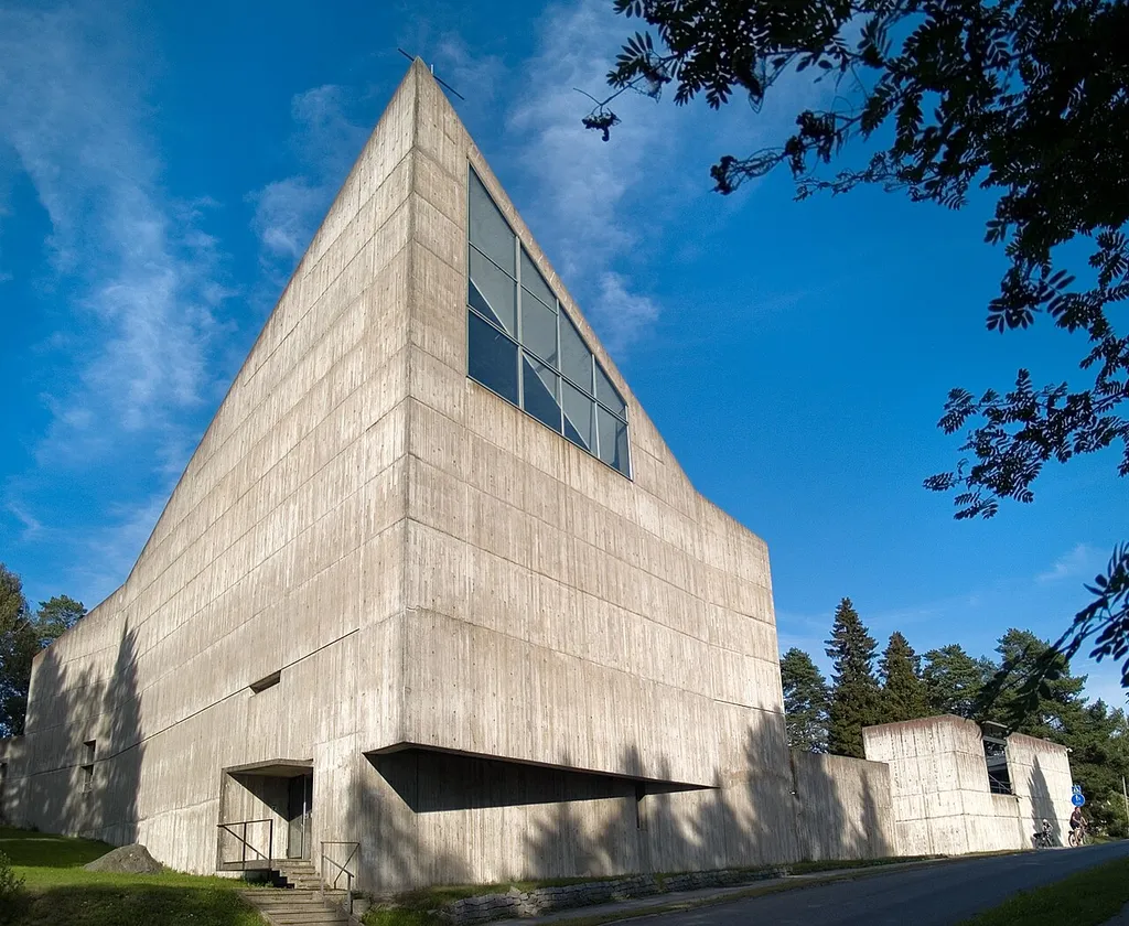 Huutoniemi Lutheran Church in Vaasa, Finland, designed by architect Aarno Ruusuvuori. made of raw concrete, and completed in 1964.