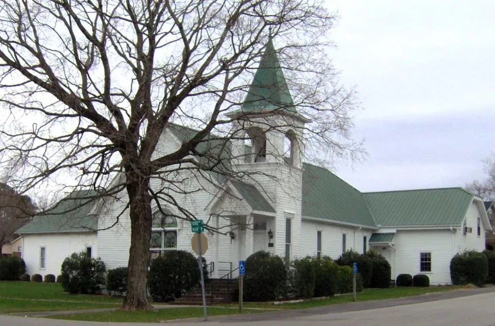 Algood United Methodist Church, built in 1899 on land donated by the town's namesake. The church was added to the National Register of Historic Places in 1979.