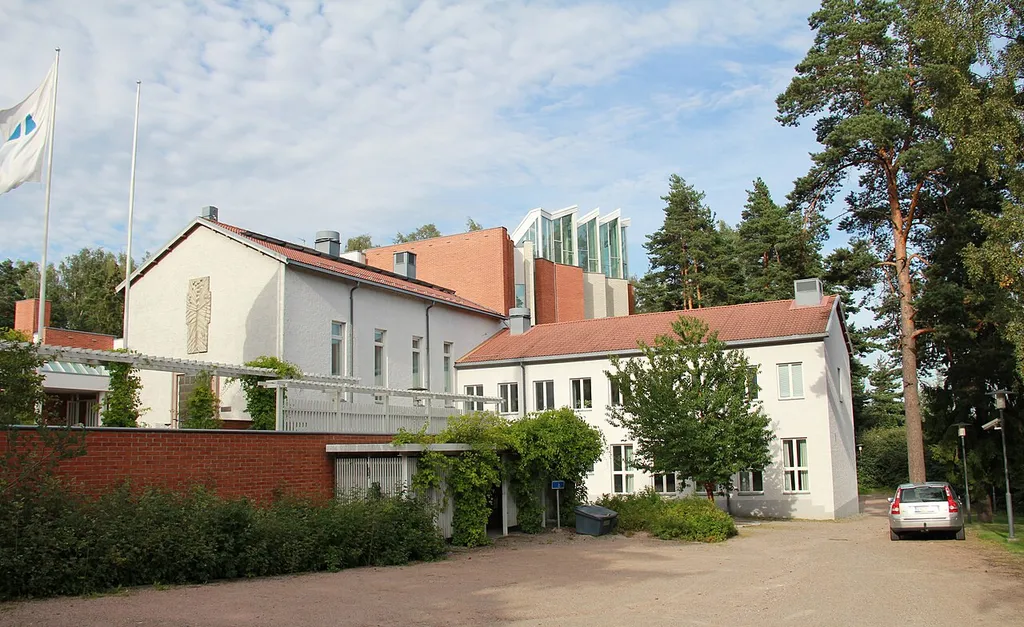 Church of the Good Shepherd in Helsinki, Finland. The oldest part, Pakila Church 1950 by architect Yrjö Vaskinen. Extension in 1973 by architect Sakari Siitonen. Extension and restoration in 2002 by architect Juha Leiviskä.