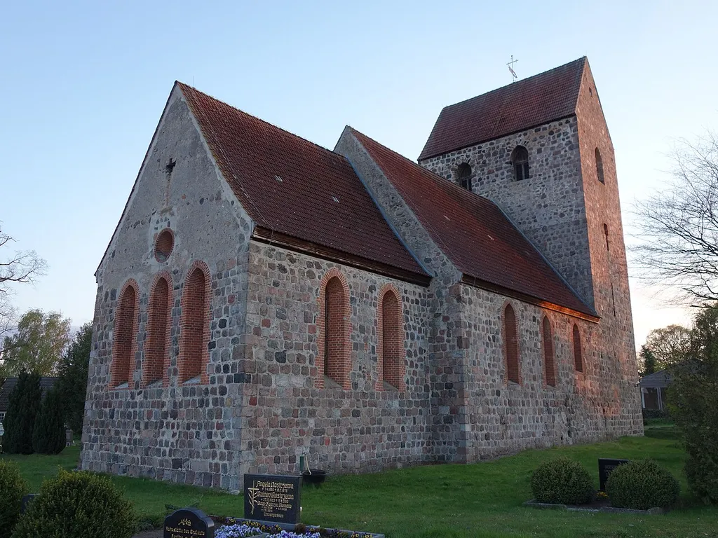 North-eastern view of the church in Gutengermendorf , Löwenberger Land municipality , Oberhavel district, Brandenburg state, Germany
