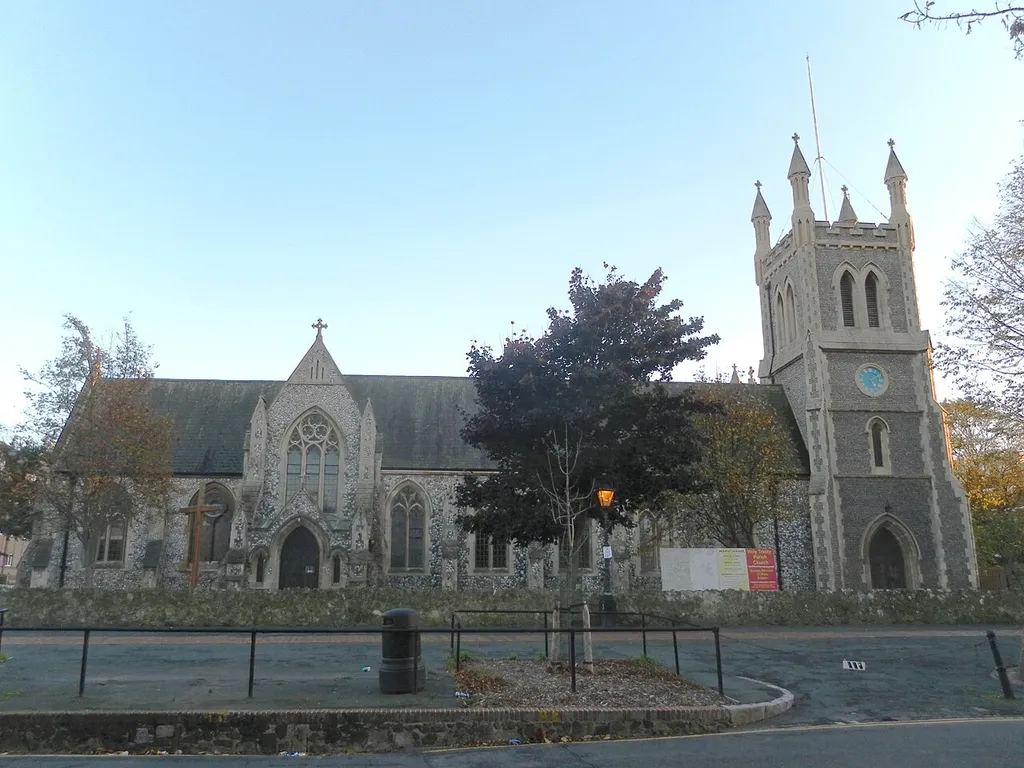 Holy Trinity Church, Trinity Trees, Eastbourne, East Sussex, England. An Anglican church in the town centre. Listed at Grade II* by English Heritage (NHLE Code 1043652)