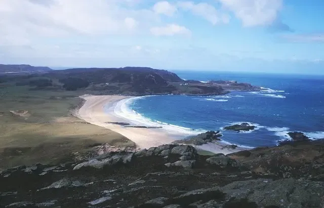 Kiloran Bay from Carnan Eoin. The beach from the highest hill on Colonsay.