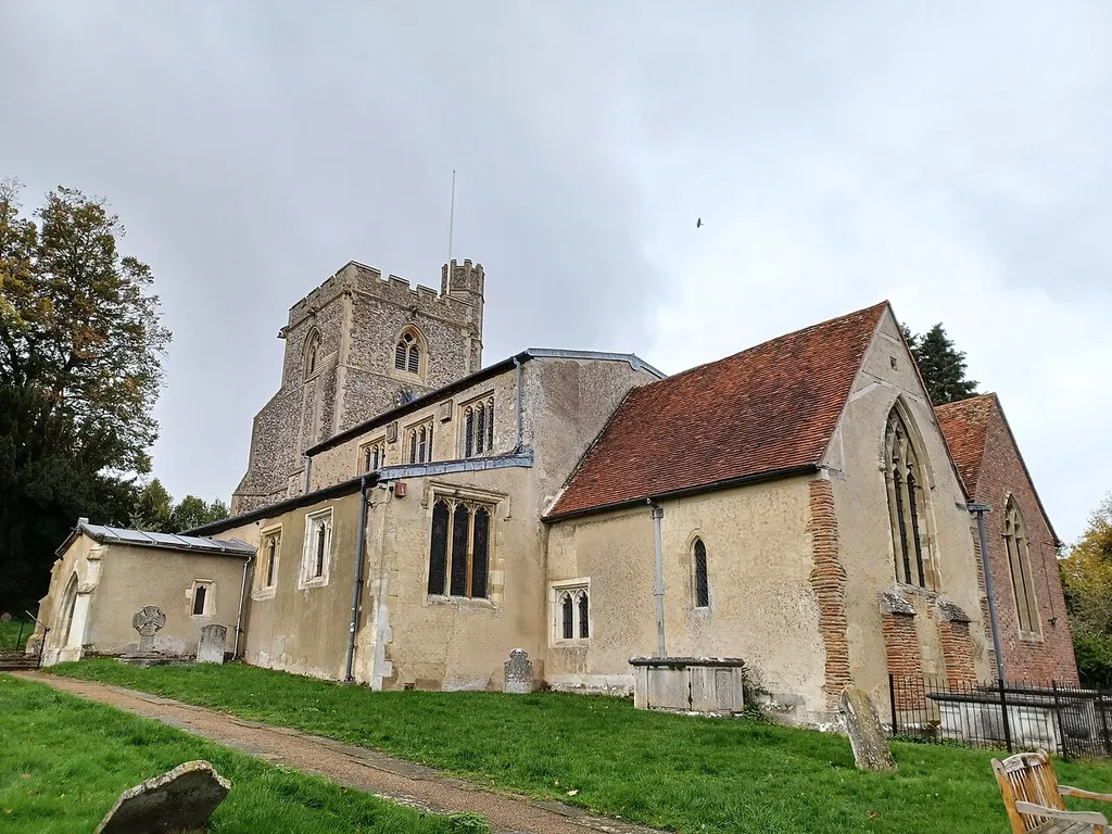 St. John the Baptist's Church, Great Gaddesden, Hertfordshire, England. Early 12th century, with 13th, 14th and 15th-century modifications, 18th-century mortuary chapel and 19th-century restoration. Grade I listed.