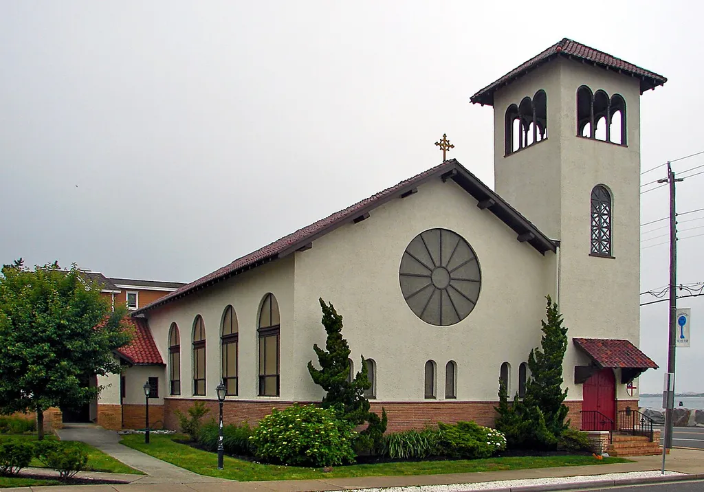 Church of the Redeemer on the NRHP since September 10, 1992, at corner of 20th and Atlantic Aves., Longport, New Jersey, south of - on the same island as - Atlantic City, New Jersey.