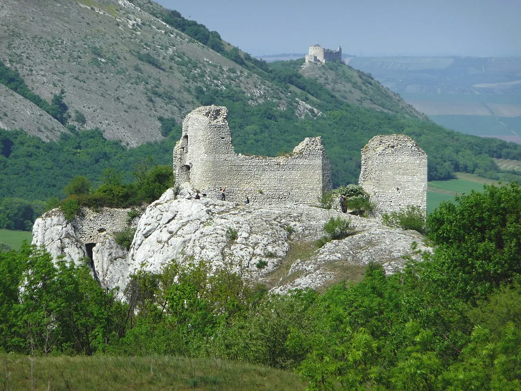 Sirotčí hrádek with Dívčí hrad in the behind (South Moravian Region, Czech Republic).