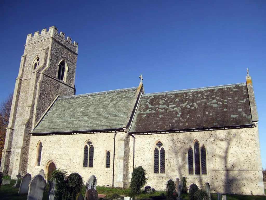 I found it locked. In 1256 Kennett had a church, whose advowson remained in the hands of the lords of the manor throughout the Middle Ages. In 1557 John Willoughby, held the right of presentation, which was exercised by successive lords of the Petre family in the late 16th century. In 1643 John Chenery presented Oliver Bryant, suggesting that the Petre family had sold that turn, but in 1696 the lord of the manor, Sir Samuel Barnardiston, presented. The advowson remained attached to the lordship during the 18th, 19th, and early 20th centuries, but in 1751 the bishop presented by lapse. In 1958 the advowson was not sold with the lordship to Mr. G. Lofts, although he believed that he had the right to choose the rector. In the late 20th century the patronage was held by the heirs of Mrs. Sickles, who lived in Philadelphia (U.S.A.) 6 Proposals to unite the benefice with the neighbouring living at Chippenham in 1929 came to nothing, owing to the opposition of Kennett's squire. The living was nevertheless thereafter held in plurality with neighbouring livings in Suffolk and Cambridgeshire, and since 1974 was held with neighbouring Fordham, whose vicar was in charge at Kennett in 1997. The living remained an unappropriated rectory during the Middle Ages. In 1279 the rector had 30 a. of glebe. During the 17th and early 18th centuries the 35 a. of glebe was divided between the three fields in 24 blocks of 1/2-2 a. Under the inclosure award of 1823 the rector was allotted 31¾ a. His main portion, 29 a. of arable, lay south of the church. The new rectory house was built on that land in the early 1830s, reducing the arable to 28 a. In 1912 a plan to sell the glebe to the lord was rejected, but 3/4 a. was sold in 1925 at the insistence of the rector. In 1947 the remaining glebe was sold, except for 3/4 a. reserved as the site for a new rectory house, but finally sold in 1967. In 1254 the rectory was valued at £8, and the rector received another 5s. from land in neighbouring Elved