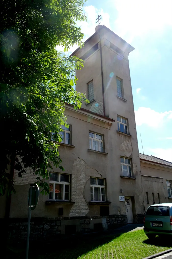 Church of Czechoslovak Hussite Church, 100 Budovatelů str., Tmaň), Beroun District. The north facade. Corps of George of Poděbrady Hussite church was built in 1925-1926.