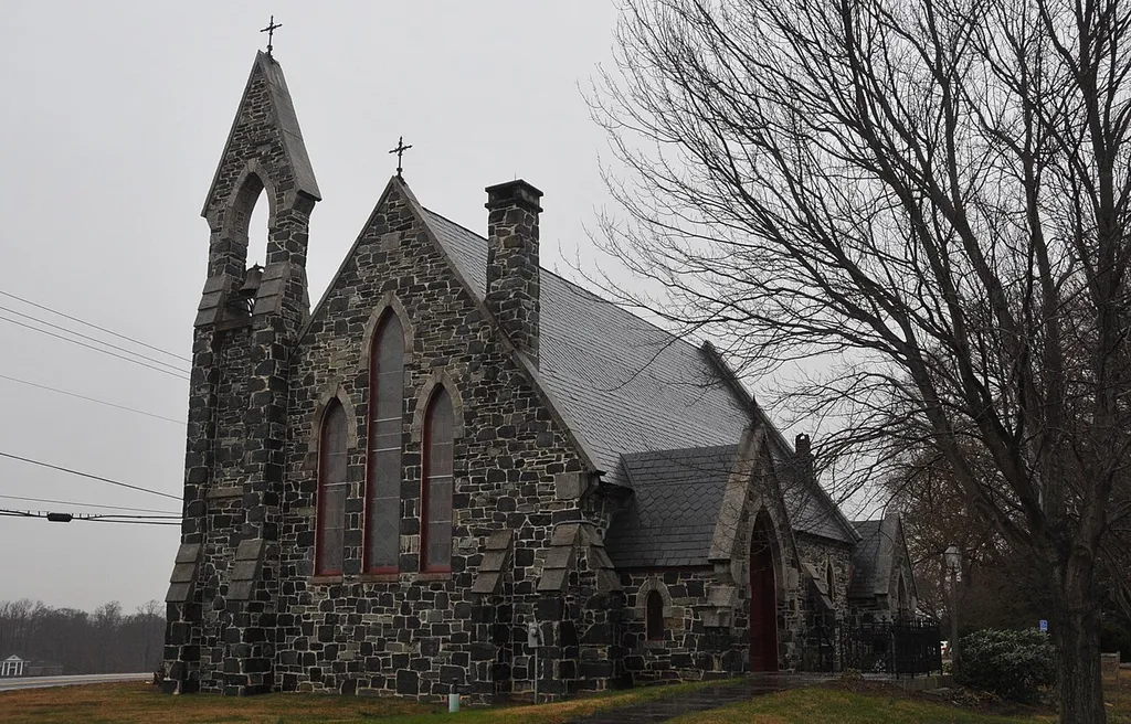 Holy Trinity Episcopal; 1878 Stone in the Gothic Revival style. Churchville, Harford County, Maryland.