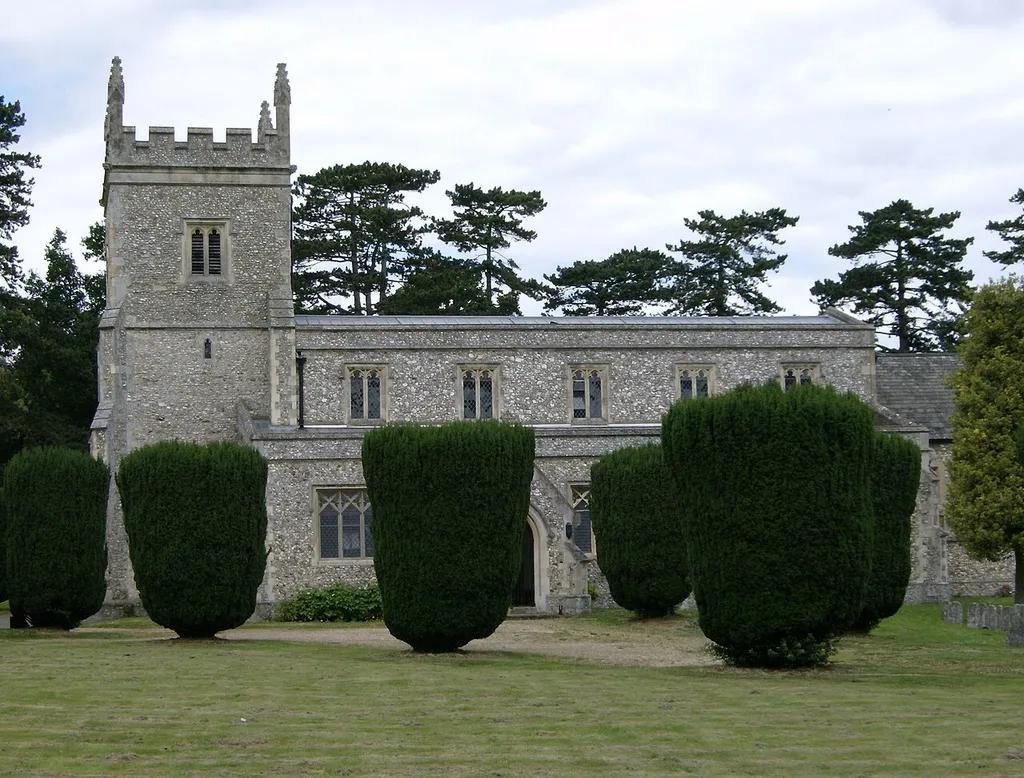Nave and west tower of St Lawrence's parish church, Bovingdon, Hertfordshire, seen from the south