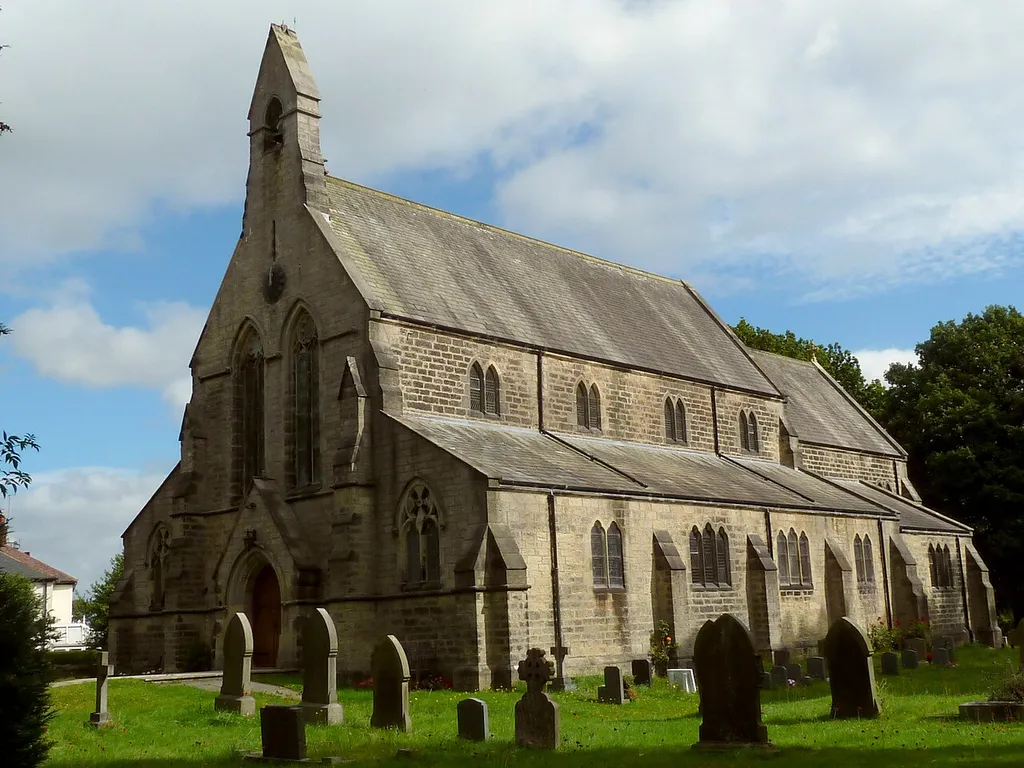 Church of St Thomas the Apostle, Anglican parish church at Killinghall, North Yorkshire, England. Designed by William Swinden Barber in 1879. South-west corner.