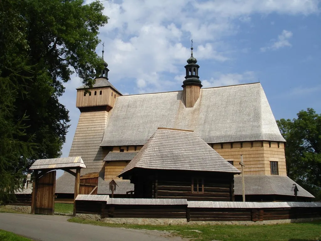 Church under call of Assumption of Holy Mary and St. Michael's Archangel in Haczów (Poland), the oldest wooden gothic temples in Europe, erected in the 14th century, on the UNESCO list of World Heritage Sites since 2003.
