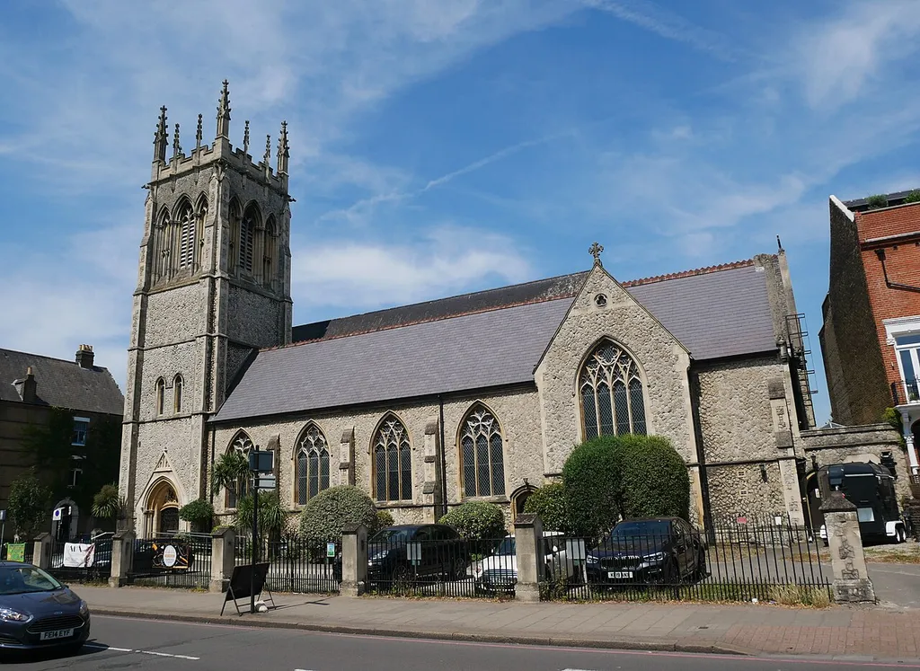 Part of the south face of the Grade-II listed Church of Saint Barnabas in Clapham.