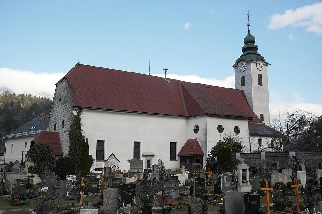 Katholische Pfarrkirche zum Heiligen Andreas Öblarn, Ansicht von Südwesten