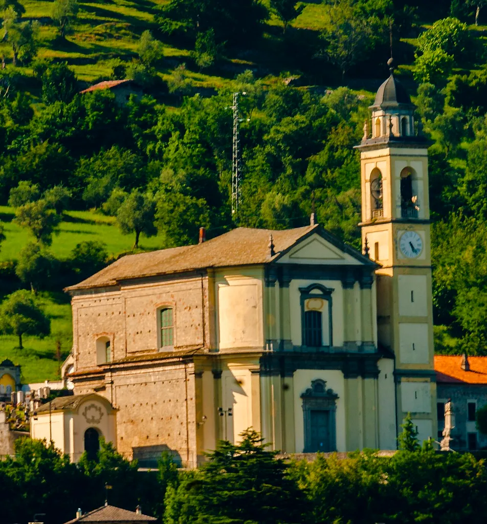 Parish church of Sant'Abbondio, Guilino, Italy, seen from the Lake Como ferry