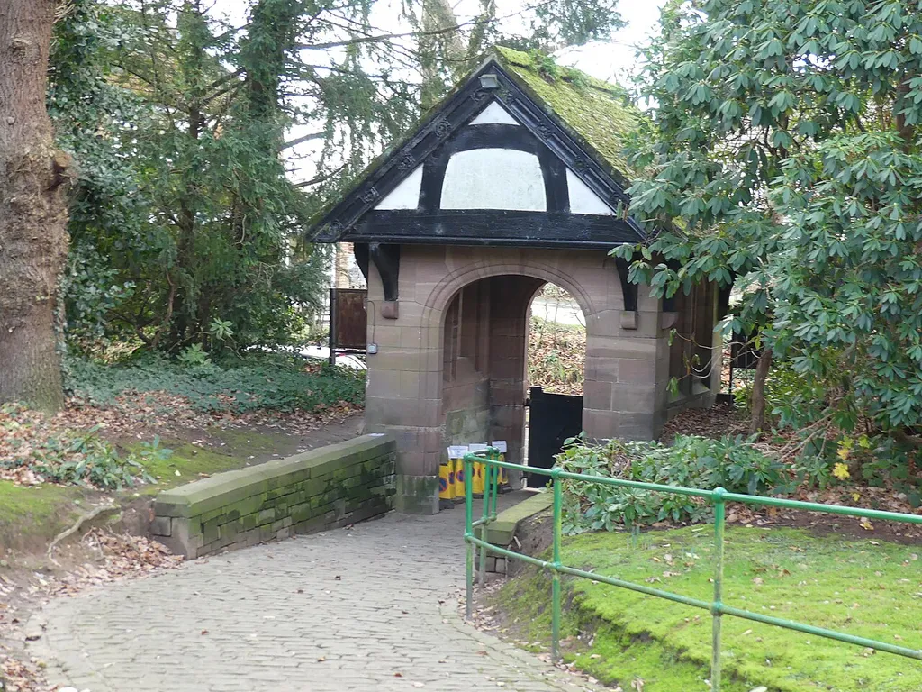 Lychgate to Church of St John the Evangelist: Grade II listed building in Walton, Cheshire. .mw-parser-output .messagebox{margin:4px 0;width:auto;border-collapse:collapse;border:2px solid var(--border-color-progressive,#6485d1);background-color:var(--background-color-neutral-subtle,#fbfcff);color:var(--color-base,#202122);box-sizing:border-box;border-inline-start-width:8px}.mw-parser-output .messagebox.mbox-small{font-size:88%;line-height:1.25em}.mw-parser-output .mbox-warning,.mw-parser-output .mbox-speedy{border:2px solid var(--border-color-error,#b22222);background:var(--background-color-error-subtle,#ffdbdb);border-inline-start-width:8px}.mw-parser-output .mbox-serious,.mw-parser-output .mbox-delete,.mw-parser-output .mbox-stop{border:2px solid var(--border-color-error,#b22222);border-inline-start-width:8px}.mw-parser-output .mbox-issue,.mw-parser-output .mbox-content{border:2px solid #f28500;background:var(--background-color-warning-subtle,#ffe);border-inline-start-width:8px}.mw-parser-output .mbox-query,.mw-parser-output .mbox-style{border:2px solid #f4c430;background:var(--background-color-warning-subtle,#ffe);border-inline-start-width:8px}.mw-parser-output .mbox-shit{border:2px solid #960;border-inline-start-width:8px}.mw-parser-output .mbox-license{border:2px solid #88a;border-inline-start-width:initial}.mw-parser-output .mbox-legal{border:2px solid var(--border-color-notice,#666);background:var(--background-color-base,#fff);border-inline-start-width:8px}.mw-parser-output .mbox-honor{border:2px solid #ca3;background:var(--background-color-warning-subtle,#fcf4db);border-inline-start-width:8px}.mw-parser-output .mbox-growth{border:2px solid #8d4;background:var(--background-color-success-subtle,#d5fdf4);border-inline-start-width:8px}.mw-parser-output .mbox-move{border:2px solid #93c;border-inline-start-width:8px}.mw-parser-output .mbox-protection,.mw-parser-output .mbox-message{border:2px solid var(--border-color-base,#aaa);border-inline-start-width:8px}.mw-pa