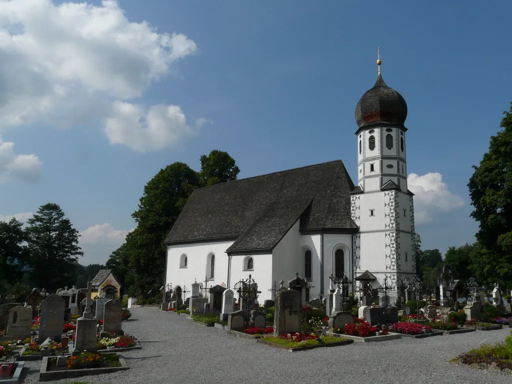 Cemetery Church of the Assumption of Mary Native name Ursulinekirche, Friedhofskirche Mariä Schutz Location Fischbachau, Upper Bavaria, Germany Coordinates 47° 43′ 14.55″ N, 11° 56′ 58.99″ E Authority file : Q18621130 institution QS:P195,Q18621130