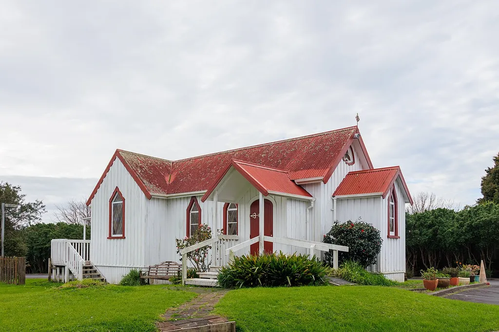St Peter's Anglican Church in Beach Haven, Auckland, viewed from the southwest.