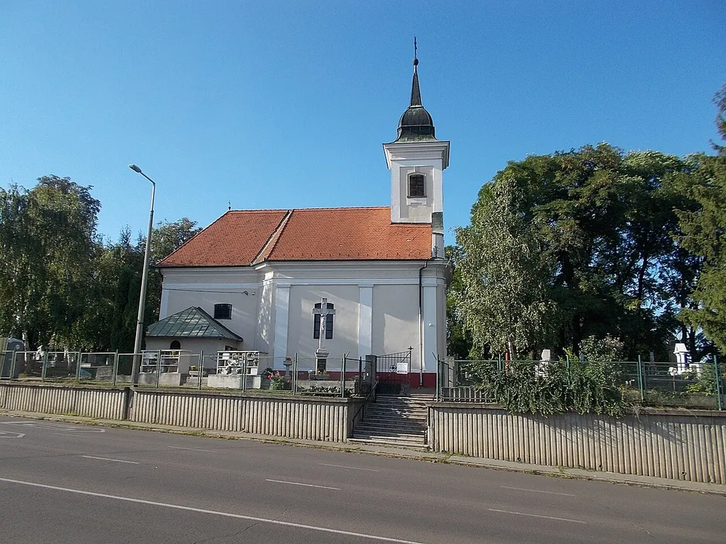 : Chapel of Kisasszony Cemetery (Church of the Nativity of the Virgin Mary) from South side of Kisasszony Street, Eger, Heves County, Hungary.