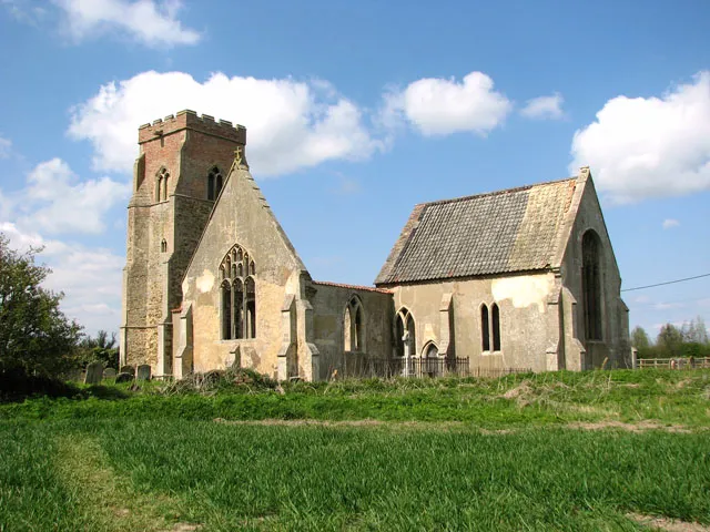 The ruined church of St Mary in Tilney cum Islington, near to Tilney High End, Norfolk, Great Britain. This cruciform church dates from the 13th century, with its tower built in the 15th and the north porch added in the 16th century. After years of disuse and neglect the nave and transept roofs eventually collapsed. When the church was formally declared redundant in 1973 it passed into the care of the Redundant Churches Fund. The chancel > <a title="https://www.geograph.org.uk/photo/1820245" rel="nofollow" href="https://www.geograph.org.uk/photo/1820245">Link</a><img style="padding-left:2px;" alt="External link" title="External link - shift click to open in new window" src="http://s0.geograph.org.uk/img/external.png" width="10" height="10"/> has since been made safe and 18th and 19th century memorials to the Dixon and Bagge families - Lords of the Manor - were moved to there from other parts of the building for their protection.