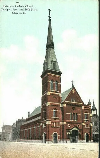Église catholique bohémienne de Chicago à Canalport. Ancienne carte postale.