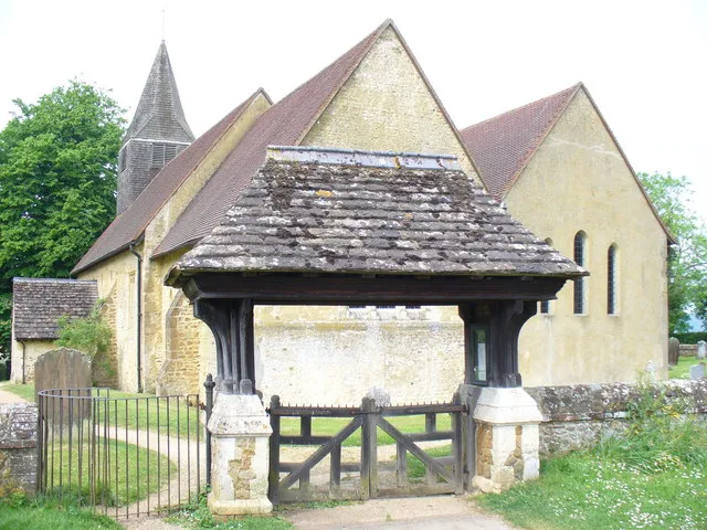 St James, Abinger Lych gate outside the Norman church in Abinger. After much 19th and 20th restoration, the church is now very modern inside.