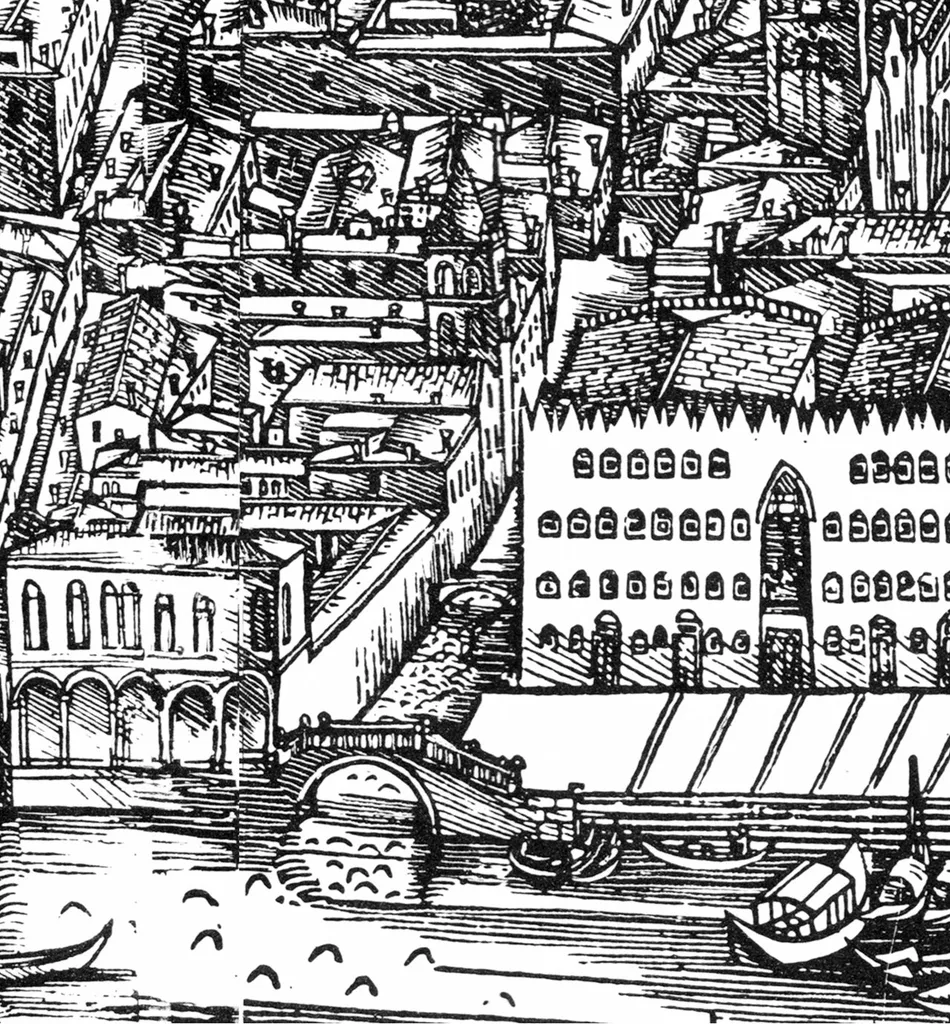 Jacopo De' Barbari, Veduta di Venezia, particolare della chiesa di Santa Maria in Brolo