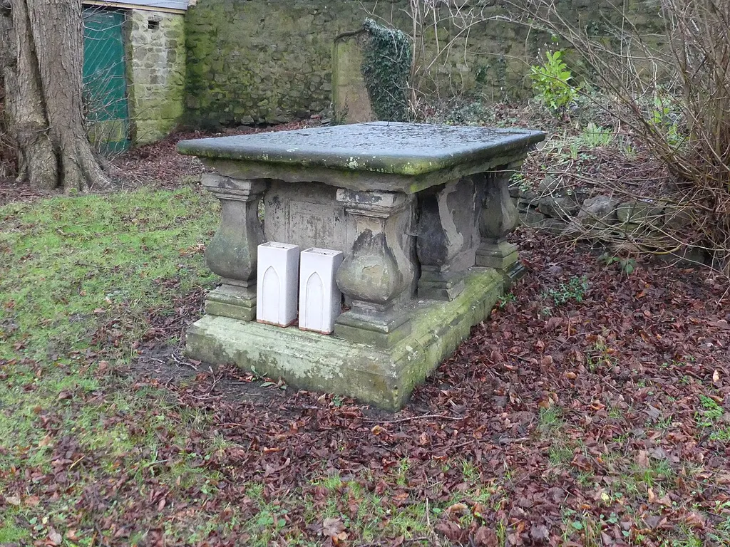 Table tomb 15 metres west of the Saxon Church: Grade II listed building in Escomb, County Durham. .mw-parser-output .messagebox{margin:4px 0;width:auto;border-collapse:collapse;border:2px solid var(--border-color-progressive,#6485d1);background-color:var(--background-color-neutral-subtle,#fbfcff);color:var(--color-base,#202122);box-sizing:border-box;border-inline-start-width:8px}.mw-parser-output .messagebox.mbox-small{font-size:88%;line-height:1.25em}.mw-parser-output .mbox-warning,.mw-parser-output .mbox-speedy{border:2px solid var(--border-color-error,#b22222);background:var(--background-color-error-subtle,#ffdbdb);border-inline-start-width:8px}.mw-parser-output .mbox-serious,.mw-parser-output .mbox-delete,.mw-parser-output .mbox-stop{border:2px solid var(--border-color-error,#b22222);border-inline-start-width:8px}.mw-parser-output .mbox-issue,.mw-parser-output .mbox-content{border:2px solid #f28500;background:var(--background-color-warning-subtle,#ffe);border-inline-start-width:8px}.mw-parser-output .mbox-query,.mw-parser-output .mbox-style{border:2px solid #f4c430;background:var(--background-color-warning-subtle,#ffe);border-inline-start-width:8px}.mw-parser-output .mbox-shit{border:2px solid #960;border-inline-start-width:8px}.mw-parser-output .mbox-license{border:2px solid #88a;border-inline-start-width:initial}.mw-parser-output .mbox-legal{border:2px solid var(--border-color-notice,#666);background:var(--background-color-base,#fff);border-inline-start-width:8px}.mw-parser-output .mbox-honor{border:2px solid #ca3;background:var(--background-color-warning-subtle,#fcf4db);border-inline-start-width:8px}.mw-parser-output .mbox-growth{border:2px solid #8d4;background:var(--background-color-success-subtle,#d5fdf4);border-inline-start-width:8px}.mw-parser-output .mbox-move{border:2px solid #93c;border-inline-start-width:8px}.mw-parser-output .mbox-protection,.mw-parser-output .mbox-message{border:2px solid var(--border-color-base,#aaa);border-inline-start-width:8px}