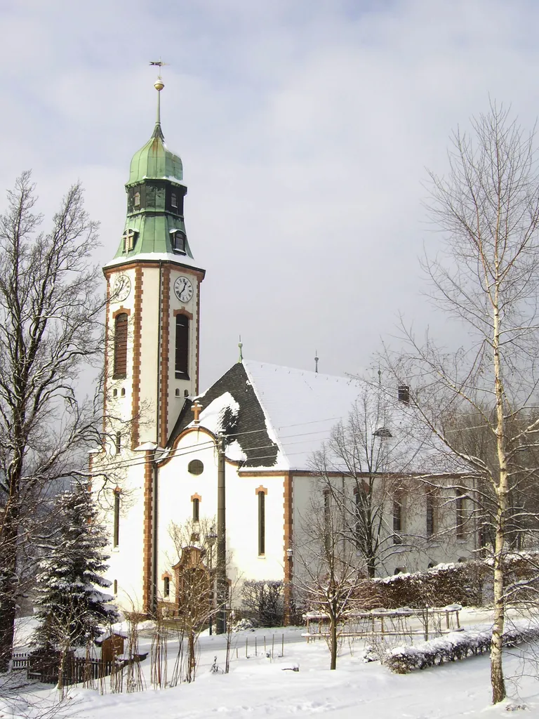 The church in Pobershau in winter, seen from south-east.