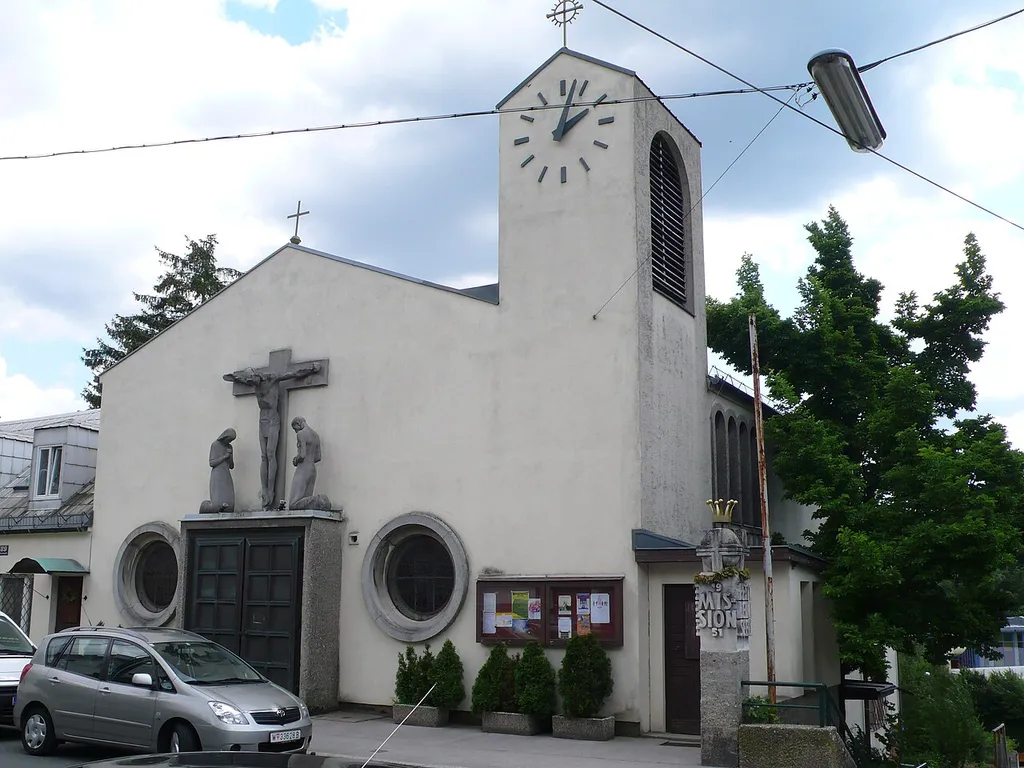 St.-Josef-am-Wolfersberg-Kirche, Penzing, Wien 14. This media shows the protected monument with ObjektID 24599 in Austria. (Commons, de, Wikidata)