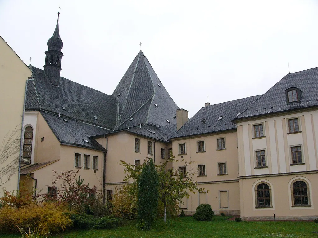 Garden near Church of Immaculate Conception of Virgin Mary in Olomouc (in Czech: kostel Neposkvrněného početí Panny Marie church) (Czech Republic).
