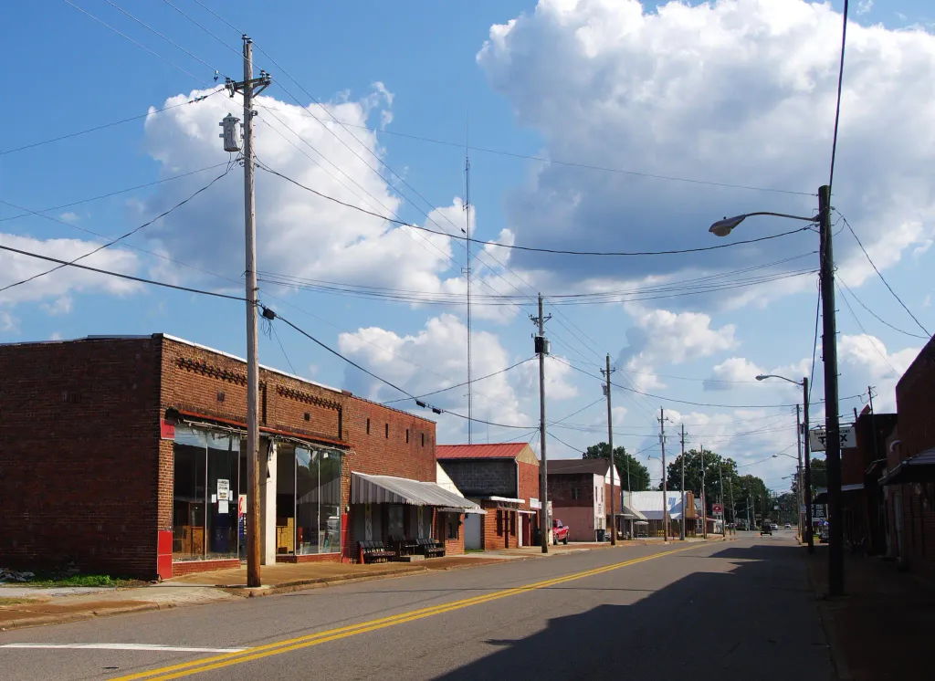 Buildings along Main Street (State Route 101) in Town Creek, Alabama, United States.