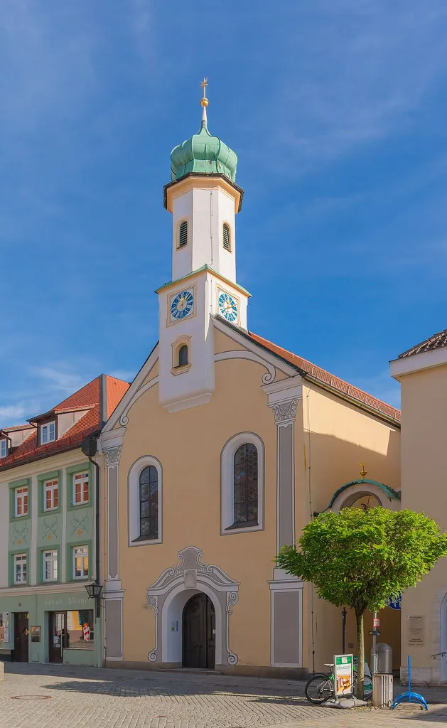 Fassade of the Maria Hilf Kirche, Murnau am Staffelsee, Bavaria, Germany.