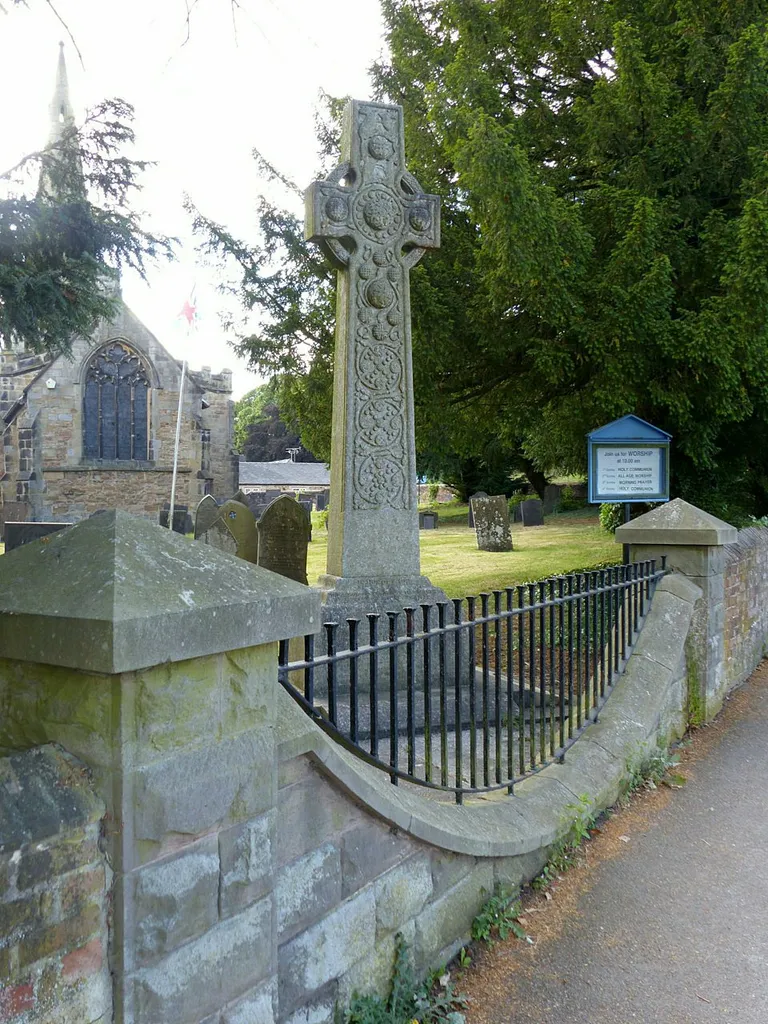 Photograph of the war memorial in the churchyard of St Mary's Church, Denby, Derbyshire, England